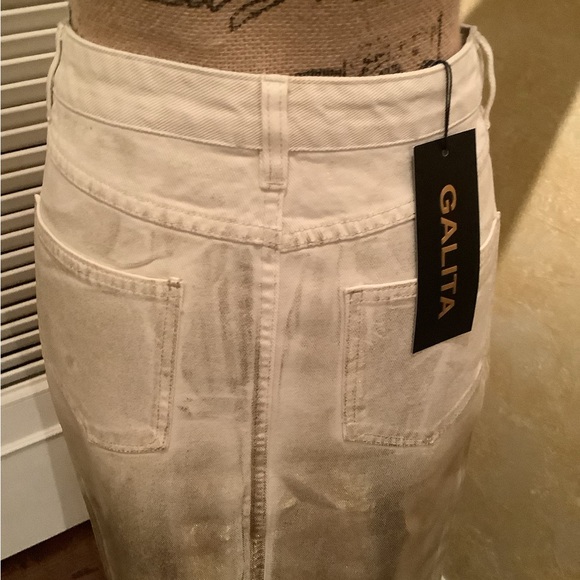 Metallic gold front silt midi denim skirt. - Picture 5 of 5